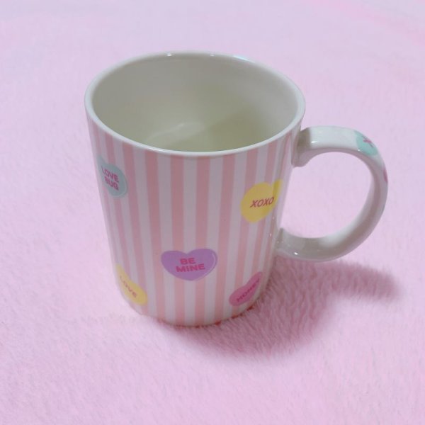 画像1: キャンディハーツ　ストライプ　マグカップ　うすピンク