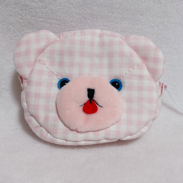 画像1: くまさんお顔ポーチ(いちごみるく色）