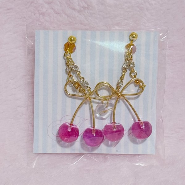 画像1: ピンクチェリー　イヤリング