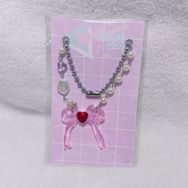 画像1: ヒロインリボンネックレス　ピンク (1)