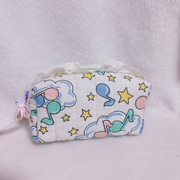 画像1: キルトBOXポーチ(大) (1)