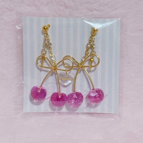 画像1: ピンクチェリー　ピアス (1)